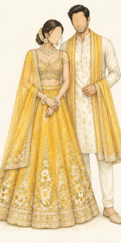 Illustrated wedding attire for Haldi