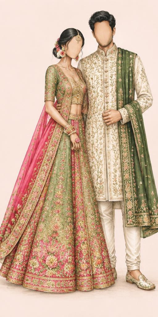 Illustrated wedding attire for Mehendi