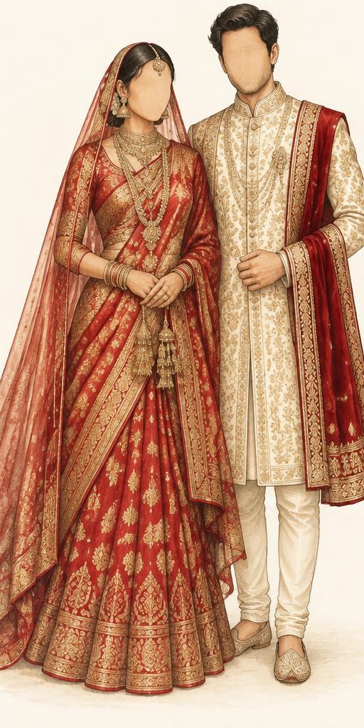 Illustrated wedding attire for Muhurat