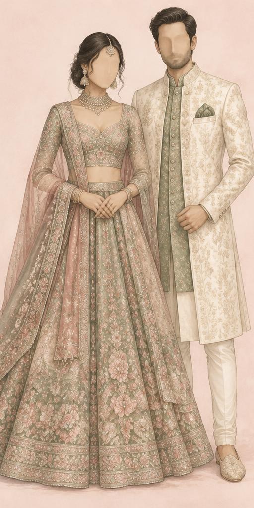 Illustrated wedding attire for Reception