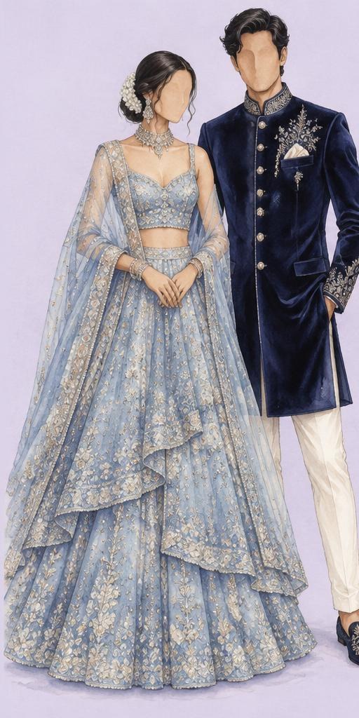 Illustrated wedding attire for Sangeet